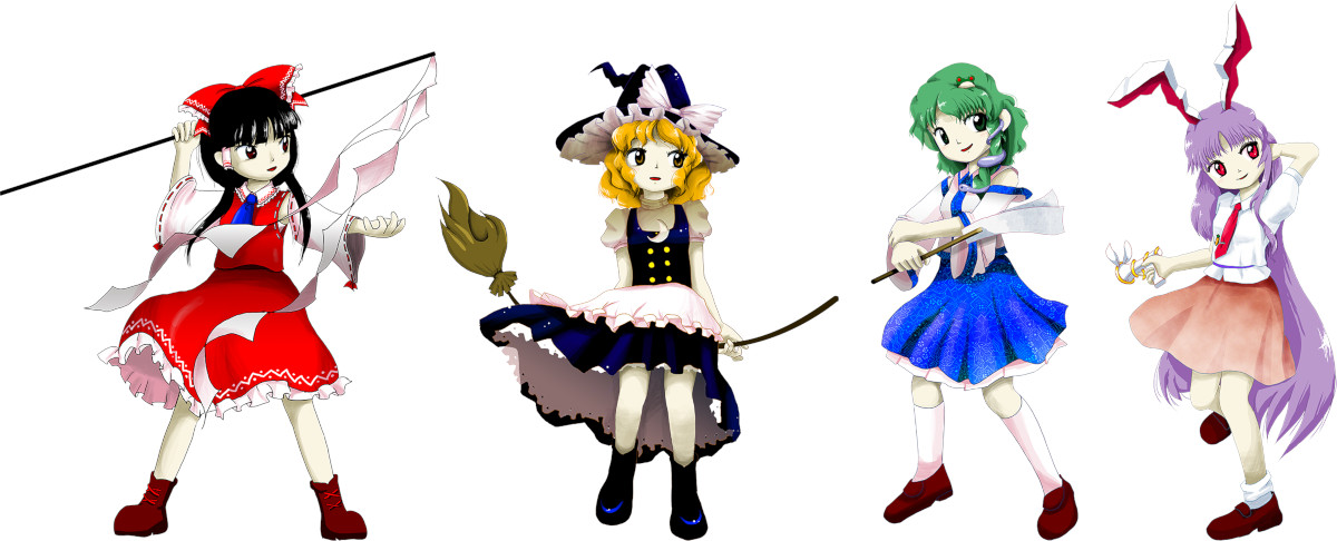 Les quatre personnages jouables telles qu’elles apparaissent dans le jeu.