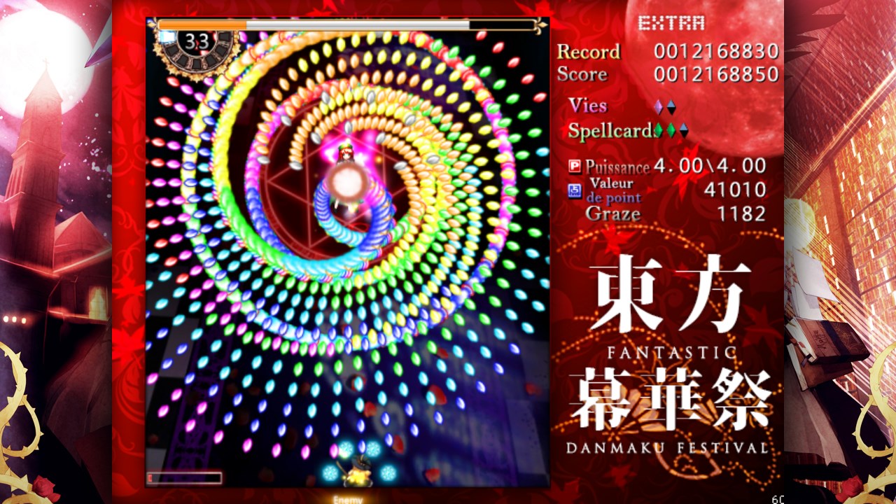 Capture d’écran du jeu lors du combat contre Meiling dans l’extra stage