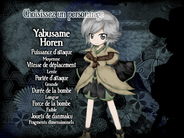 Capture d’écran du jeu sur l’écran de sélection des personnages, montrant Yabusame
